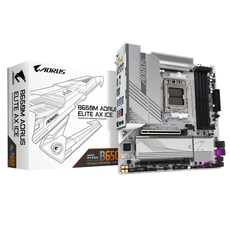 Gigabyte Mainboard B650M AORUS ELITE AX ICE - Micro ATX - Socket AM5 - AMD B650