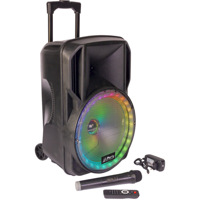 DRAAGBARE LUIDSPREKER 12’’/30cm MET USB, TF, BLUETOOTH, FM, VHF MICROFOON & AFSTANDSBEDIENING