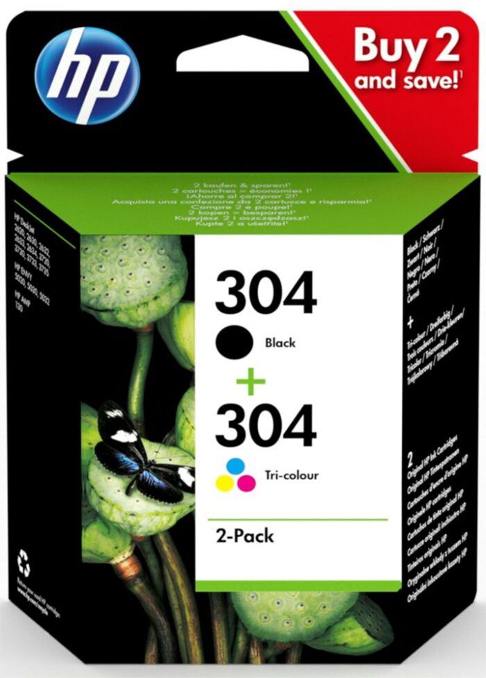 HP 304 Origineel Zwart, Cyaan, Magenta, Geel Multipack 2 stu