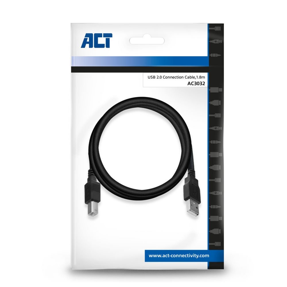 ACT AC3032 | USB 2.0 | USB-A naar USB-B | 1.8m | Zwart - Afbeelding 3