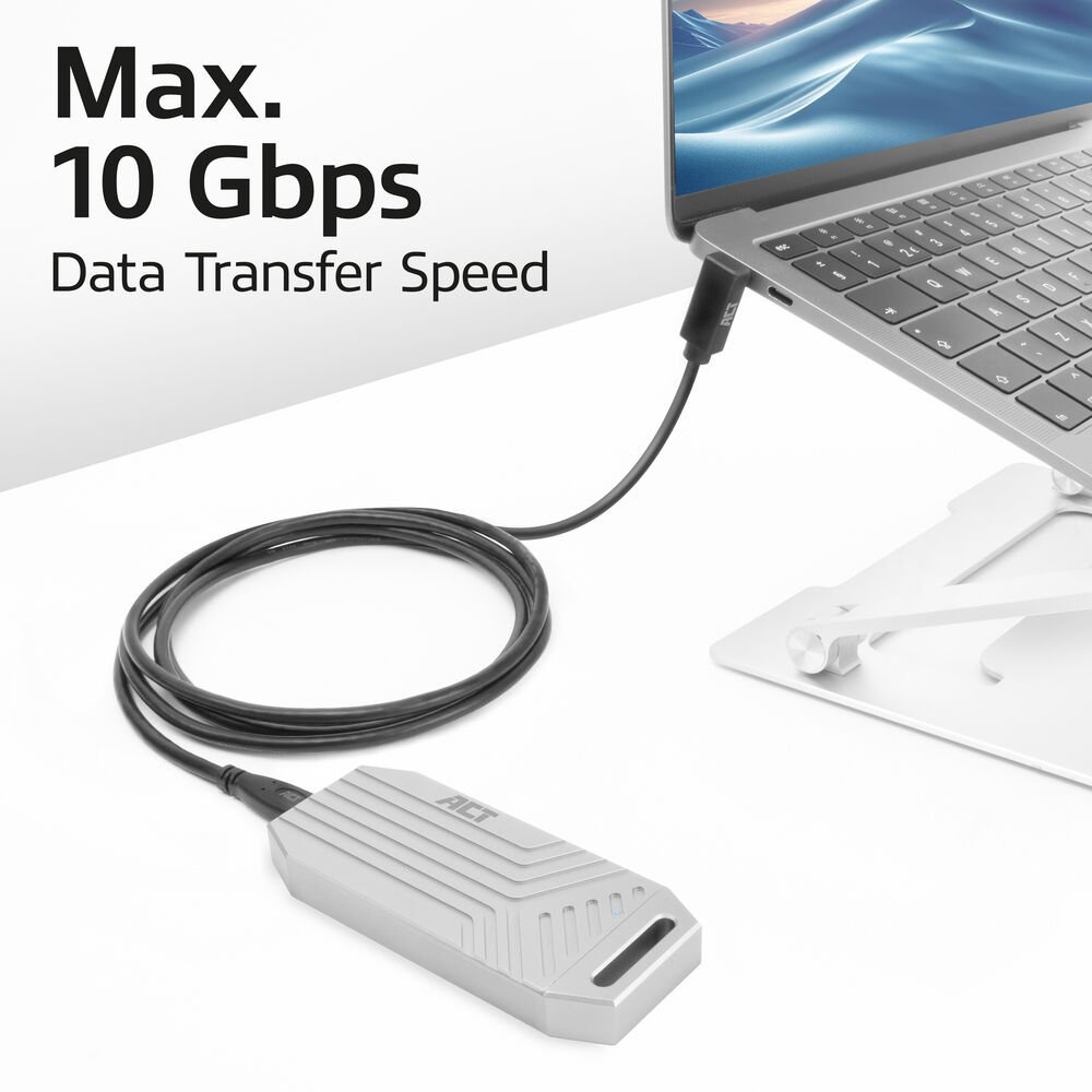 ACT AC7471 | USB 3.2 Gen 2 Kabel | USB-C (recht) naar USB-C (haaks boven/beneden) | 60W | 10Gbps | 1m | Zwart - Afbeelding 5