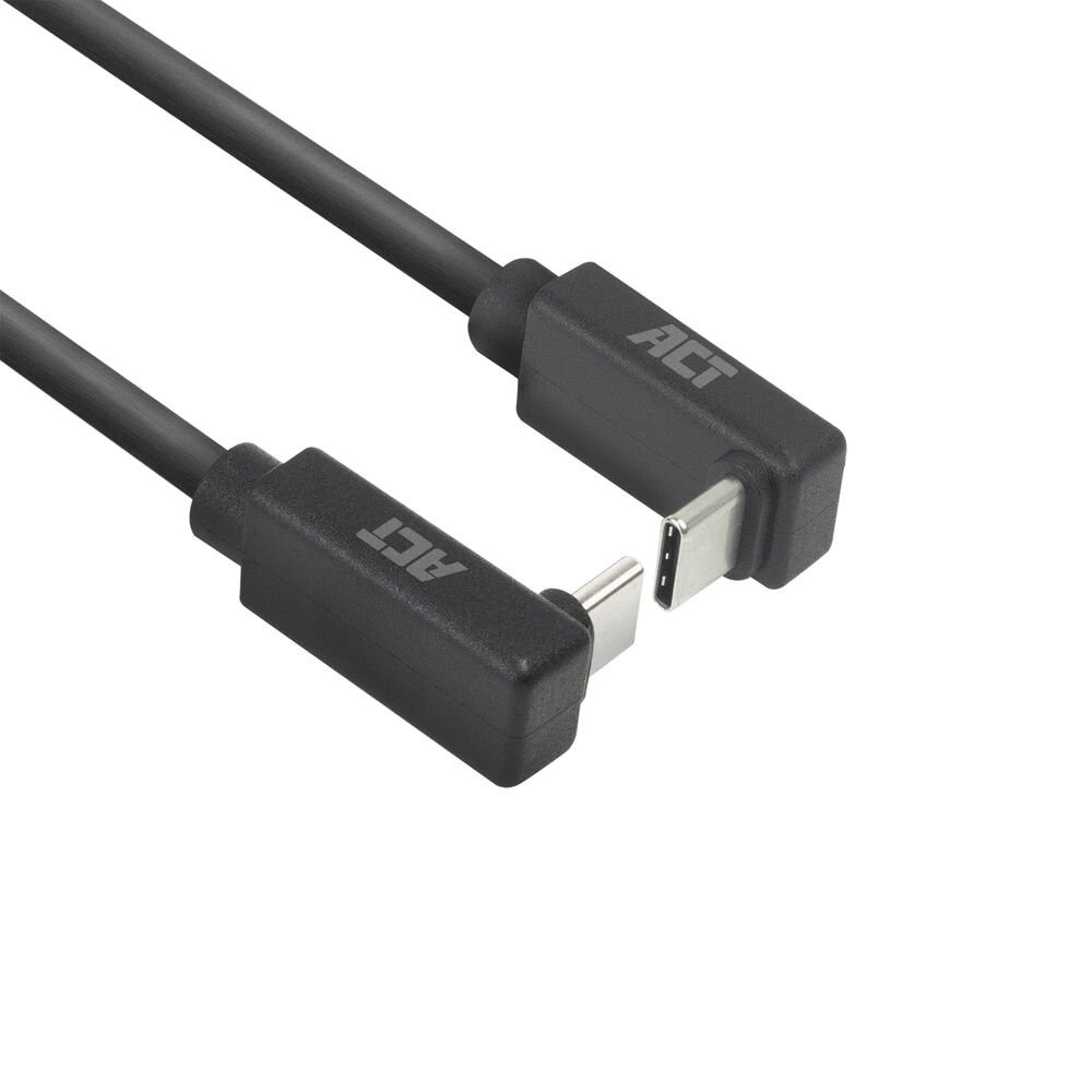 ACT AC7476 | USB 3.2 Gen 2 Kabel | USB-C (haaks boven/beneden) naar USB-C (haaks boven/beneden) | 60W | 10Gbps | 0,5m | Zwart