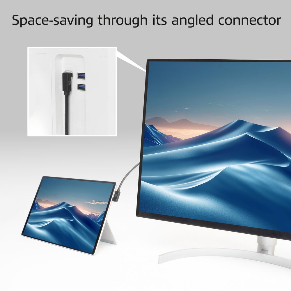 ACT AC7481 | USB 3.2 Gen 2 Kabel | USB-C (haaks links/rechts) naar USB-C (haaks boven/beneden) | 60W | 10Gbps | 1m | Zwart - Afbeelding 4