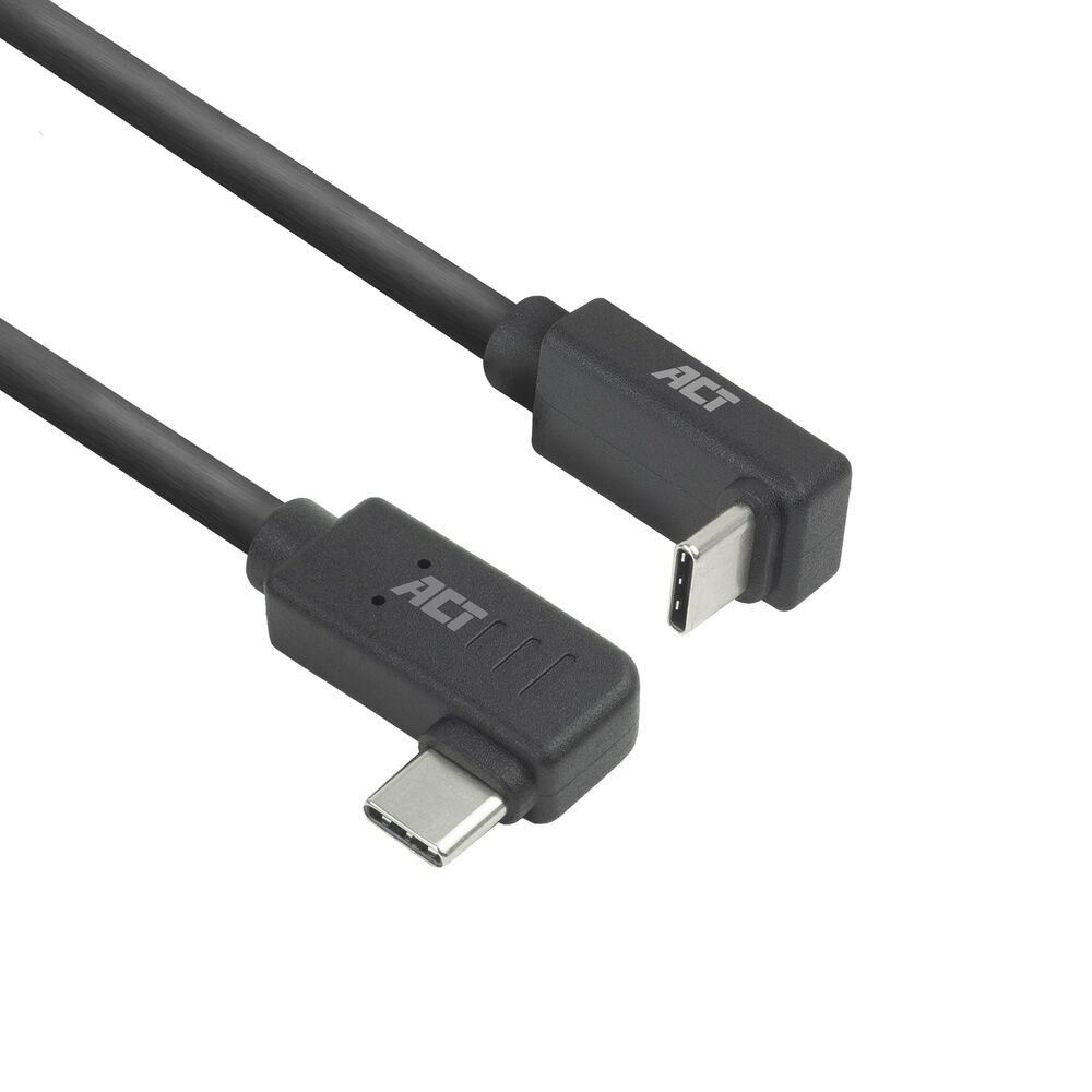 ACT AC7482 | USB 3.2 Gen 2 Kabel | USB-C (haaks links/rechts) naar USB-C (haaks boven/beneden) | 60W | 10Gbps | 2m | Zwart