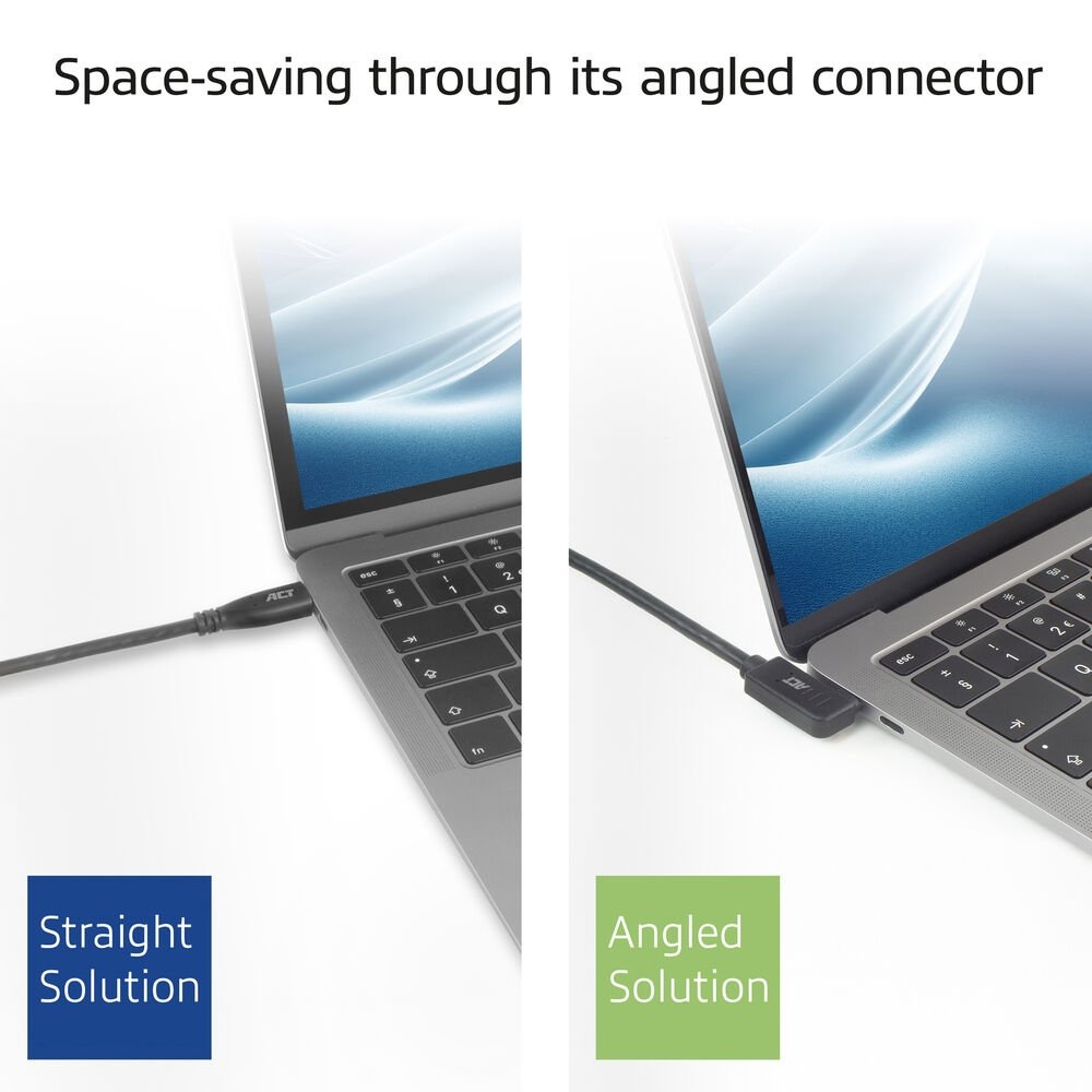 ACT AC7486 | USB 3.2 Gen 2 Kabel | USB-C (haaks links/rechts) naar USB-C (haaks links/rechts) | 60W | 10Gbps | 0,5m | Zwart - Afbeelding 4