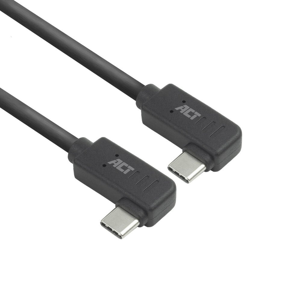ACT AC7487 | USB 3.2 Gen 2 Kabel | USB-C (haaks links/rechts) naar USB-C (haaks links/rechts) | 60W | 10Gbps | 1m | Zwart