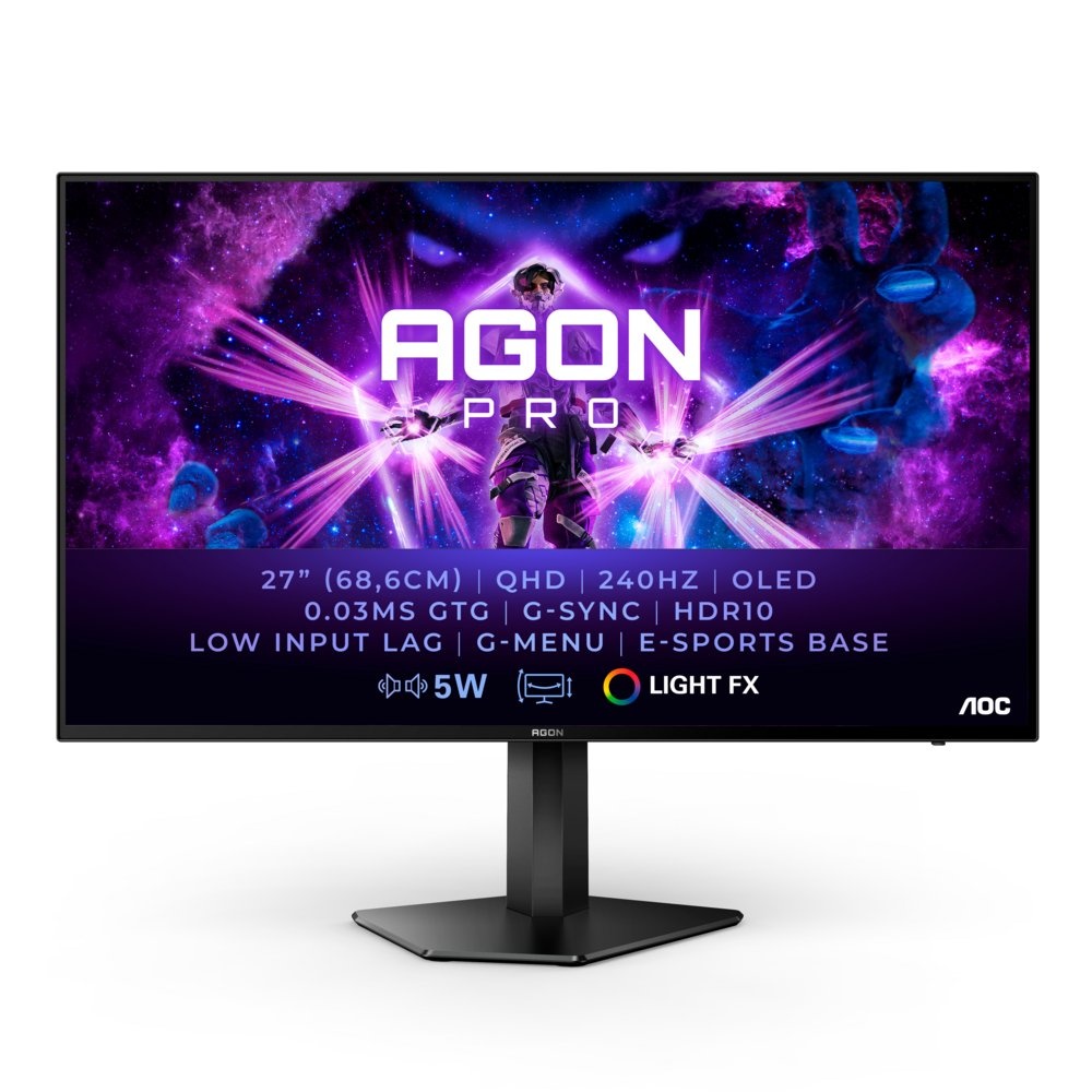 AOC AGON PRO AG276QZD 27″ | 2560×1440 QHD OLED | 240Hz | 0.03ms | HDR10 | G-Sync Compatible | Gaming Monitor | Open Box