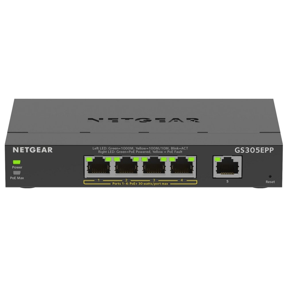 GS305EPP-100PES | 5-poorts Gigabit Smart Managed Plus PoE+ Switch | 120W PoE-vermogen | VLAN/QoS | Webbeheer