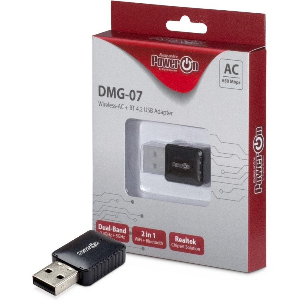 Inter-Tech DMG-07 | Wi-Fi 5 & Bluetooth 4.2 USB Adapter | 650 Mbps | Dual-band (2,4 GHz / 5 GHz) | Zwart