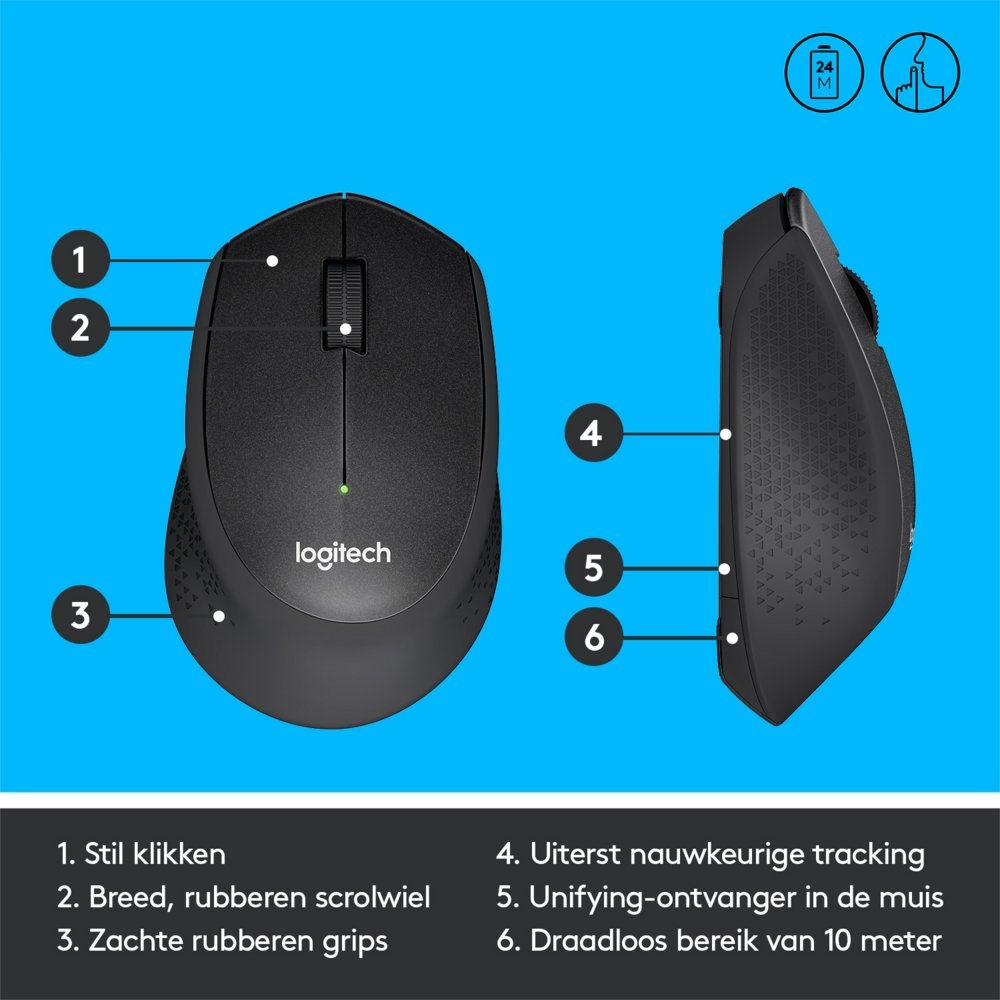 Logitech M330 Silent | Draadloze Muis | Rechtshandig | RF | 1000 DPI | Zwart - Afbeelding 7