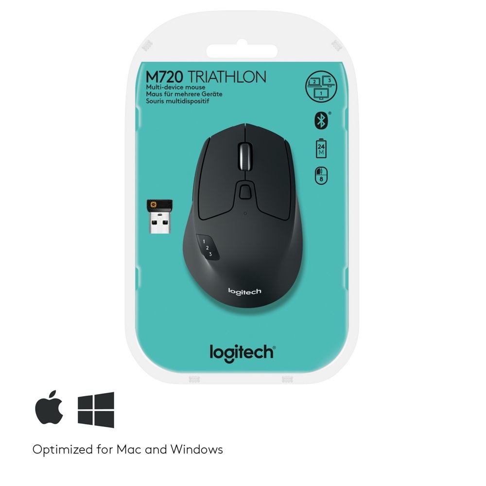 Logitech M720 Triathlon | Draadloze Muis | Rechtshandig | RF + Bluetooth | 1000 DPI | Zwart - Afbeelding 7