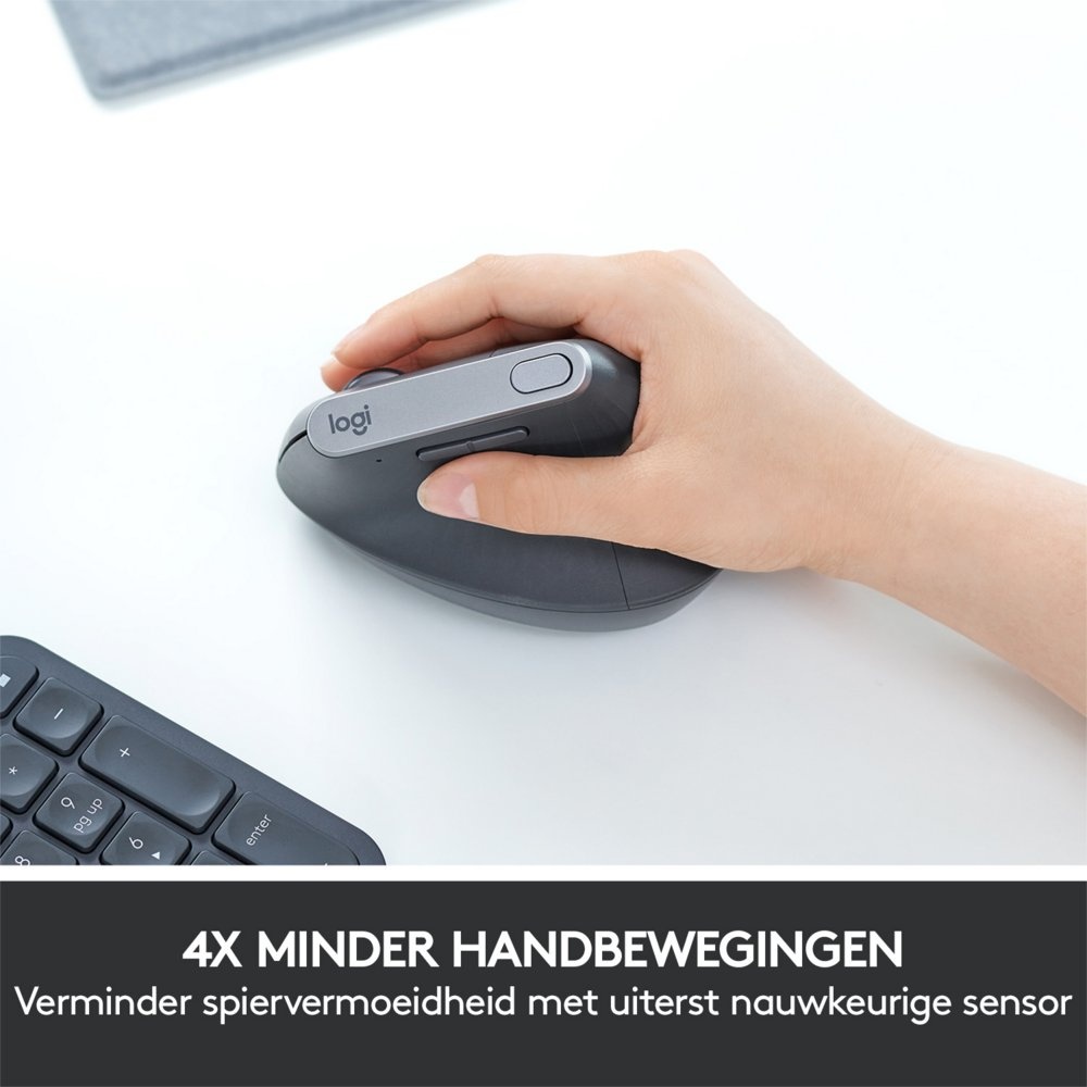 Logitech MX Vertical | Draadloze Ergonomische Muis | Rechtshandig | RF + Bluetooth + USB-C | 4000 DPI suggestie | Grafiet - Afbeelding 5