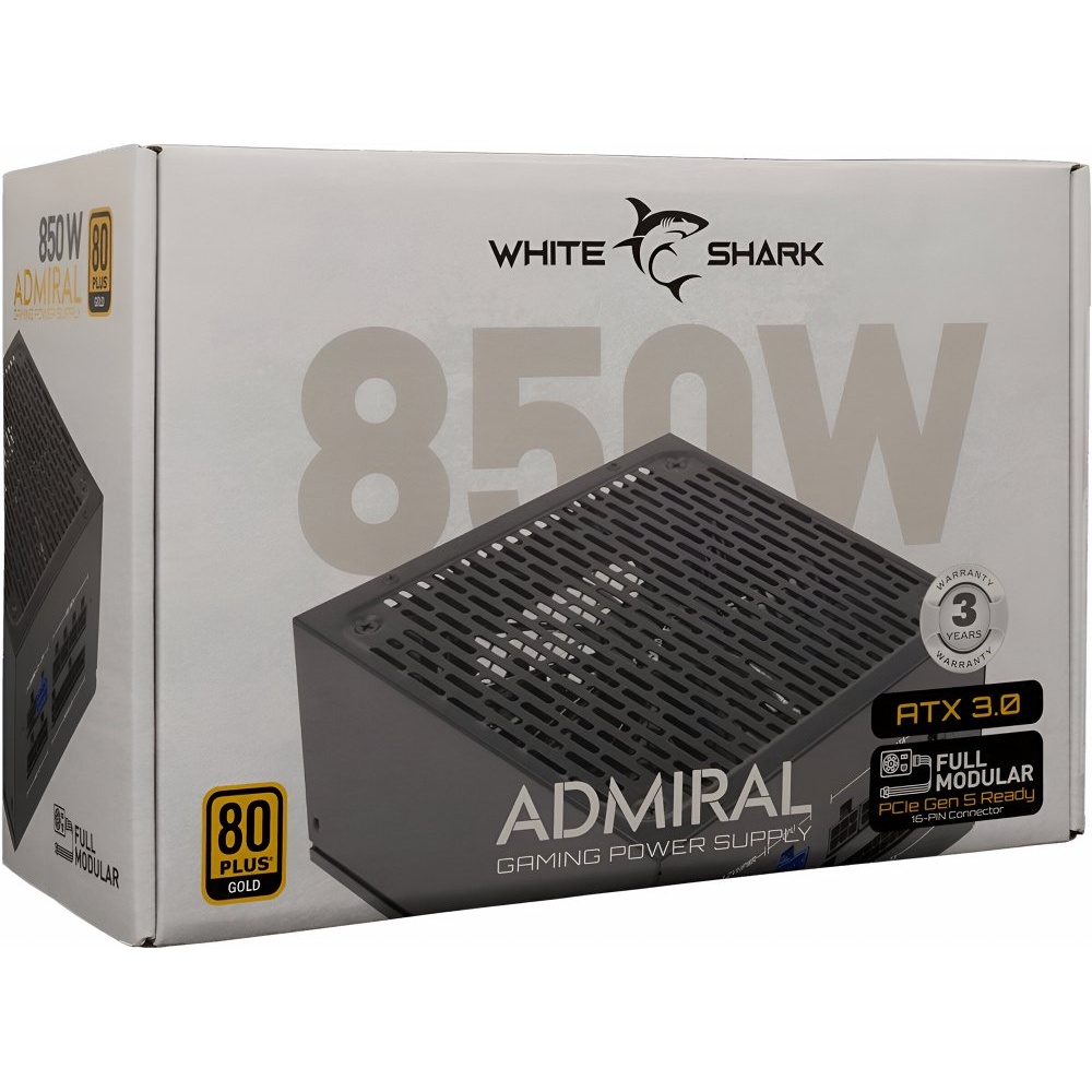 White Shark Admiral | 850 Watt Gold ATX 3.0 PSU | PCIe 5.0 | Power Supply | Voeding