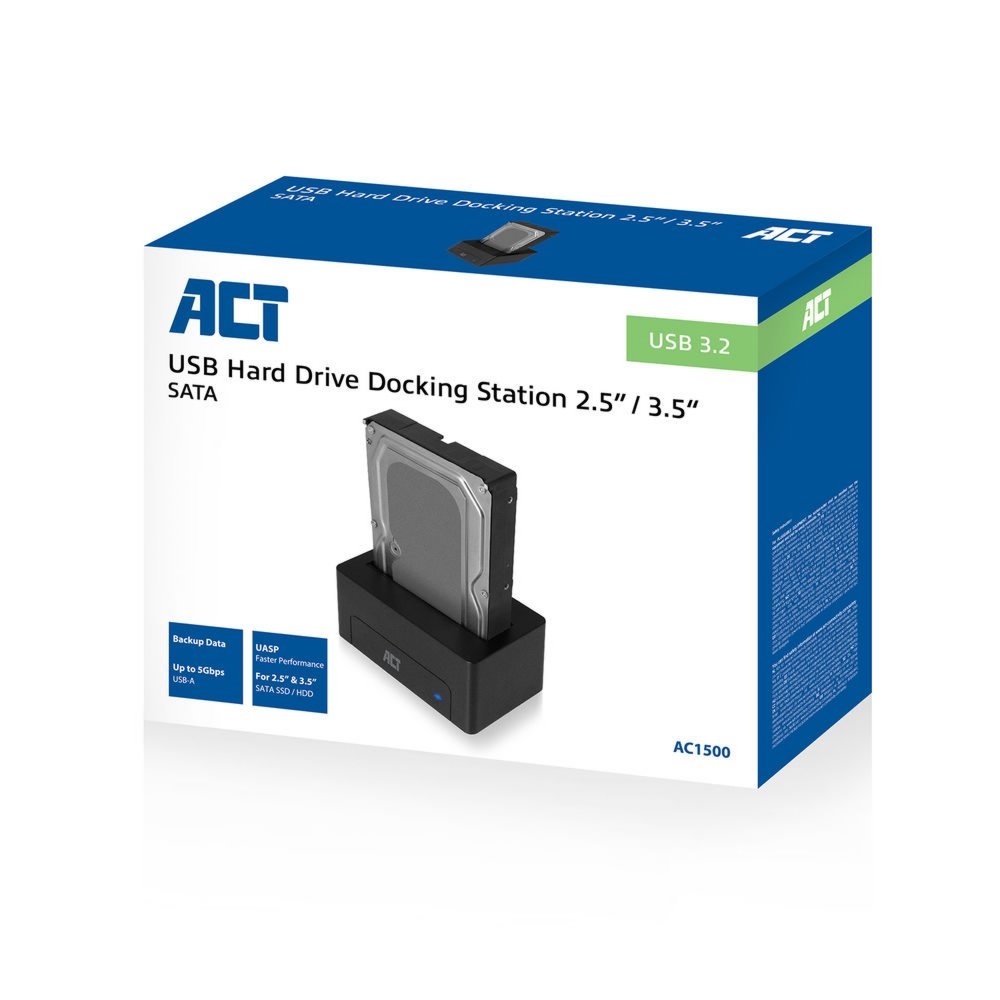 ACT AC1500 | SATA Docking Station | 2,5" & 3,5" HDD/SSD | USB 3.2 Gen1 (5 Gbps) - Afbeelding 5