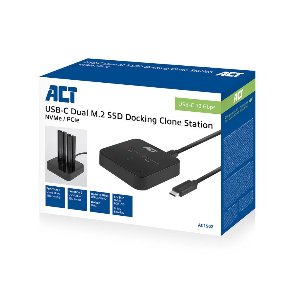 ACT AC1502 | Dual M.2 NVMe/PCIe SSD Docking Clone Station | USB-C 3.2 Gen2 (10 Gbps) - Afbeelding 2