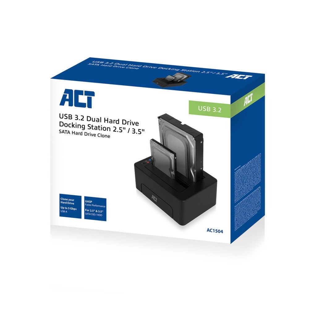 ACT AC1504 | Dual SATA Docking Station | 2,5" & 3,5" HDD/SSD | USB 3.2 Gen1 (5 Gbps) - Afbeelding 6