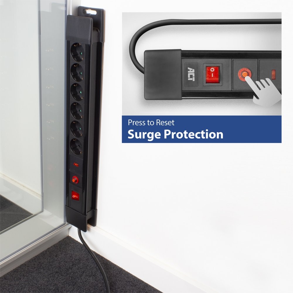 ACT AC2450 | Stekkerdoos met Overspanningsbeveiliging | 6 Stopcontacten | 1,5 m | Zwart - Afbeelding 4