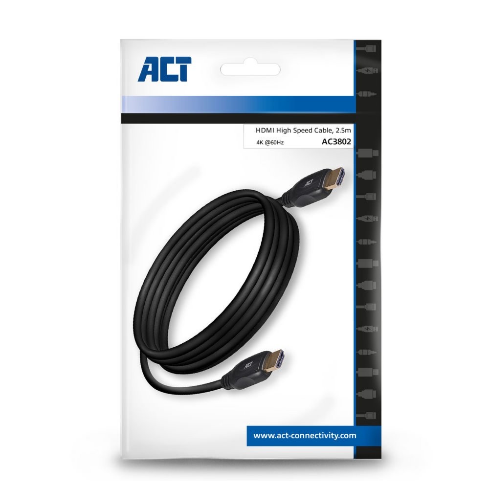 ACT AC3802 HDMI Kabel | 2,5 m | HDMI Type A naar Type A | Zwart - Afbeelding 2