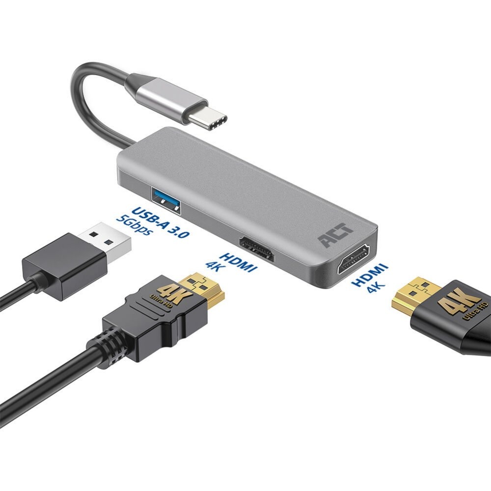 ACT AC7013 | Docking Station & Poortreplicator | USB-C 3.2 Gen 1 | Zwart/Grijs - Afbeelding 4