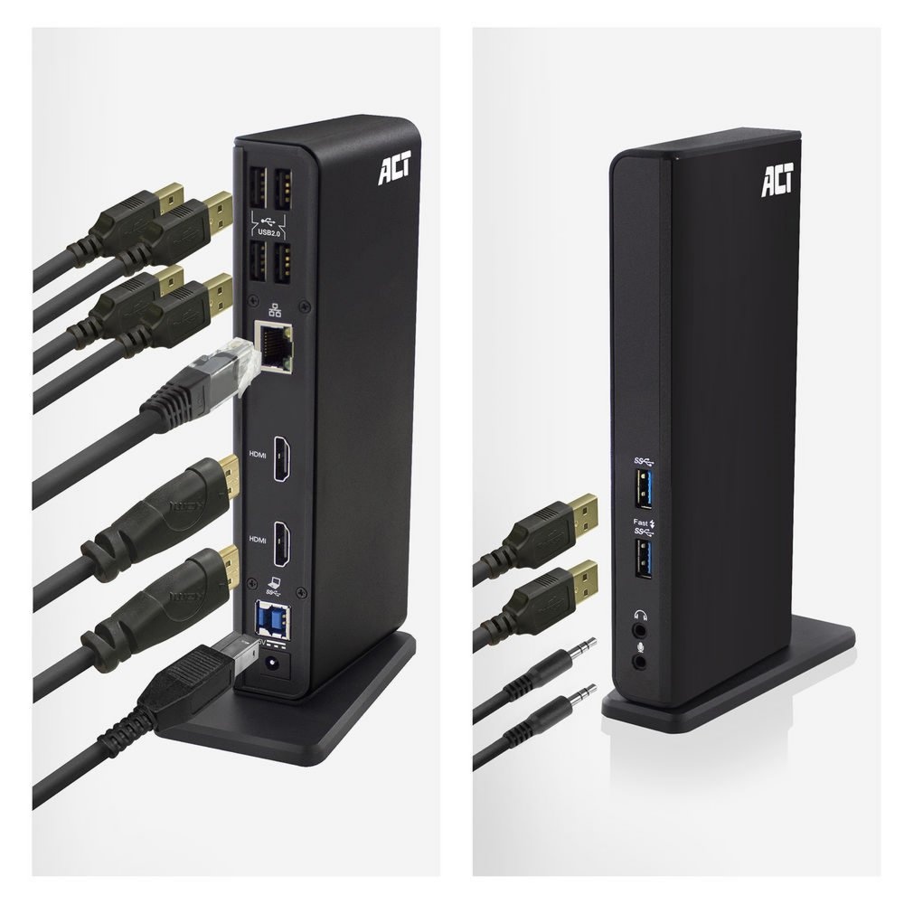 ACT AC7049 | USB-C/A Multiport Docking Station | 2x HDMI (2048x1152) + Ethernet + 6x USB + Audio | Zwart - Afbeelding 5