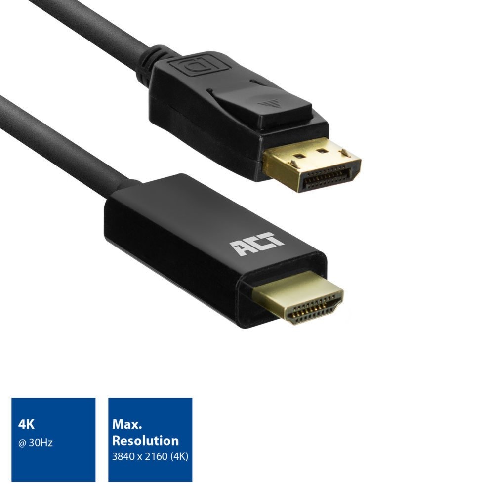 ACT AC7550 | DisplayPort naar HDMI Kabel | 1,8 m | Zwart - Afbeelding 3