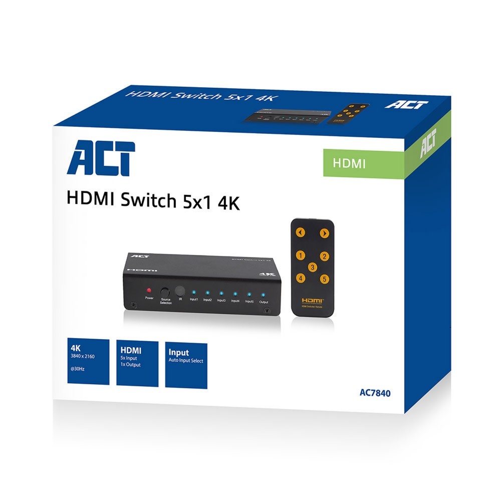 ACT AC7840 HDMI Switch | 5 Ingangen | 1 Uitgang | 4K @ 30Hz | Inclusief Afstandsbediening - Afbeelding 8