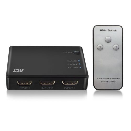 ACT AC7845 HDMI Switch | 3 Ingangen | 1 Uitgang | 4K @ 30Hz | Inclusief Afstandsbediening