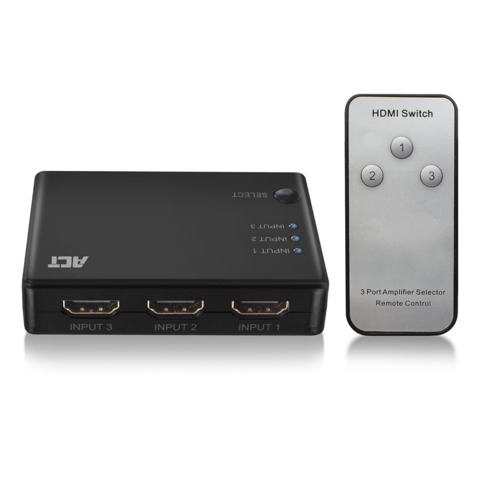 ACT AC7845 HDMI Switch | 3 Ingangen | 1 Uitgang | 4K @ 30Hz | Inclusief Afstandsbediening