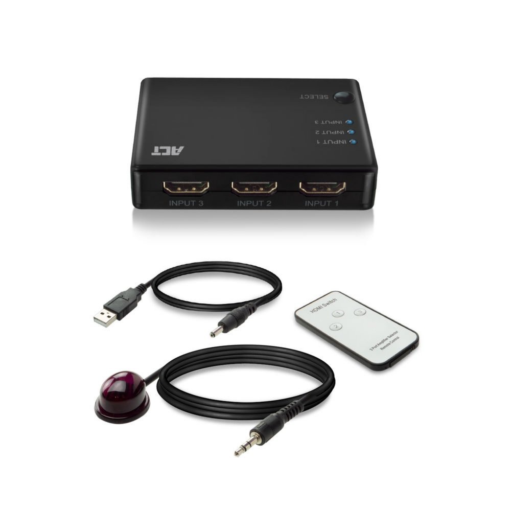 ACT AC7845 HDMI Switch | 3 Ingangen | 1 Uitgang | 4K @ 30Hz | Inclusief Afstandsbediening - Afbeelding 3