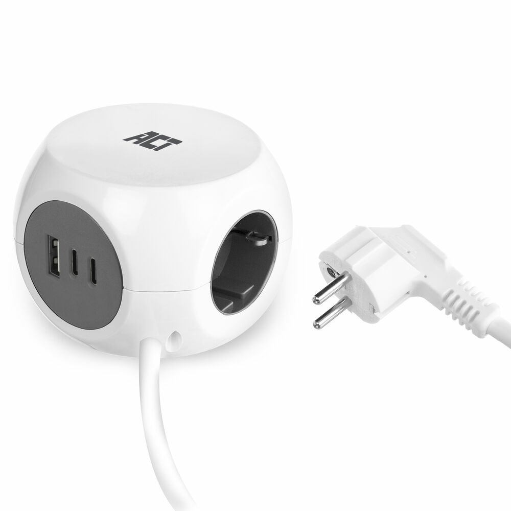 ACT Stekkerdoos Kubus | 3 Stopcontacten | USB-A & USB-C | 30W | 1,5 m | Wit