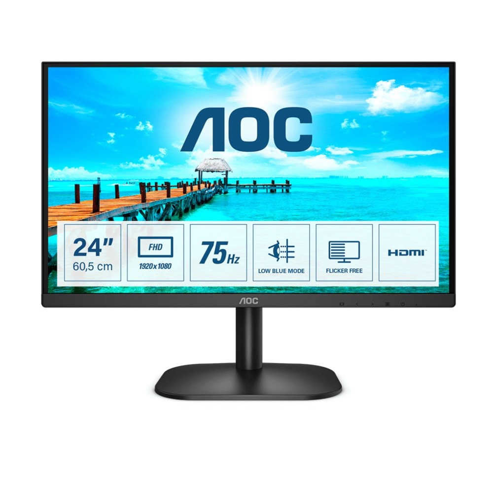 AOC 24B2XDM 23,8″ | 1920×1080 Full HD VA | 75Hz | 4ms | 3-zijdig Randloos | Flicker-Free | Low Blue Light | Monitor | RENEWED