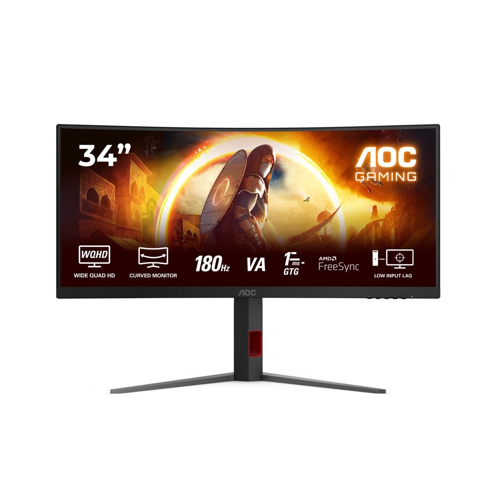 AOC CU34G4 | 34” 3440×1440 VA | 180 Hz | 1 ms | DisplayPort & HDMI | Curved Ultrawide Gaming Monitor