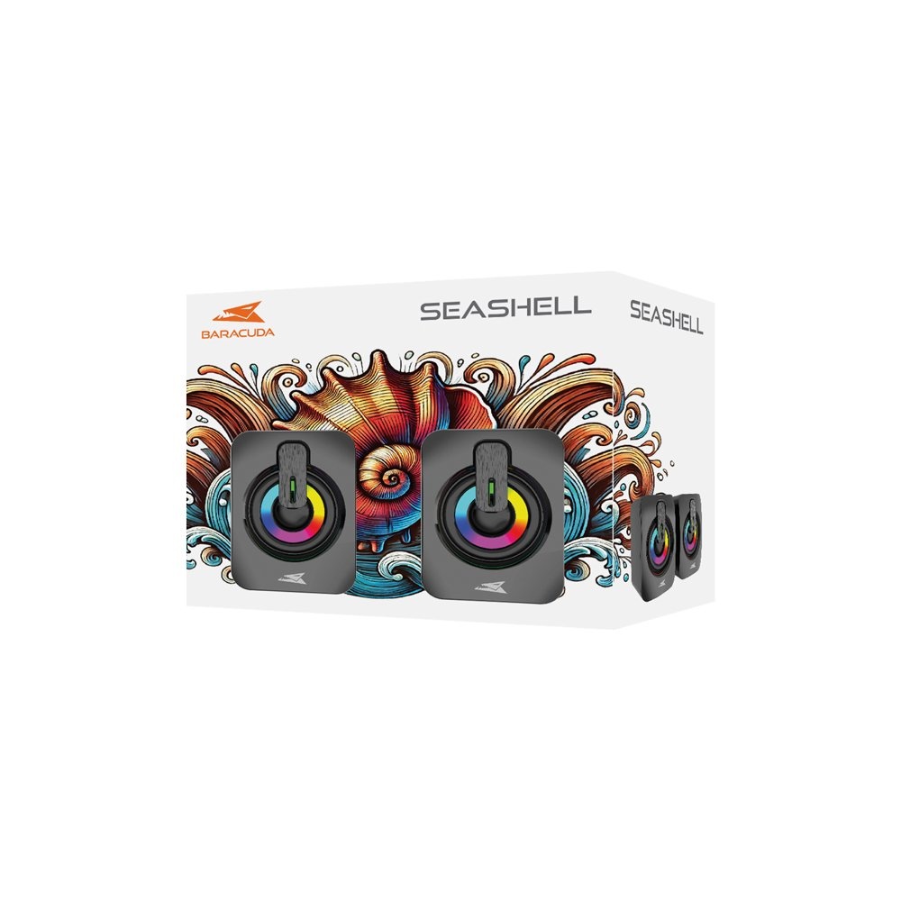 Baracuda SEASHELL Rainbow | 2.0 Stereo Luidsprekerset USB | 2x3000mW | Zwart - Afbeelding 9