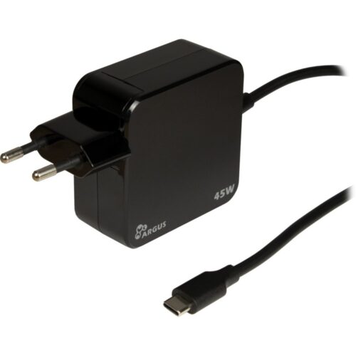 Inter-Tech Argus PD-2045 | Universele USB-C Oplader 45W | Zwart | Met Geïntegreerde Kabel