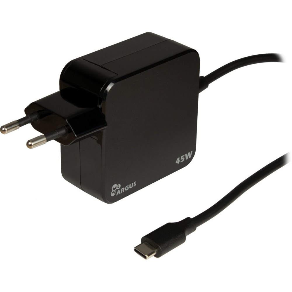 Inter-Tech Argus PD-2045 | Universele USB-C Oplader 45W | Zwart | Met Geïntegreerde Kabel