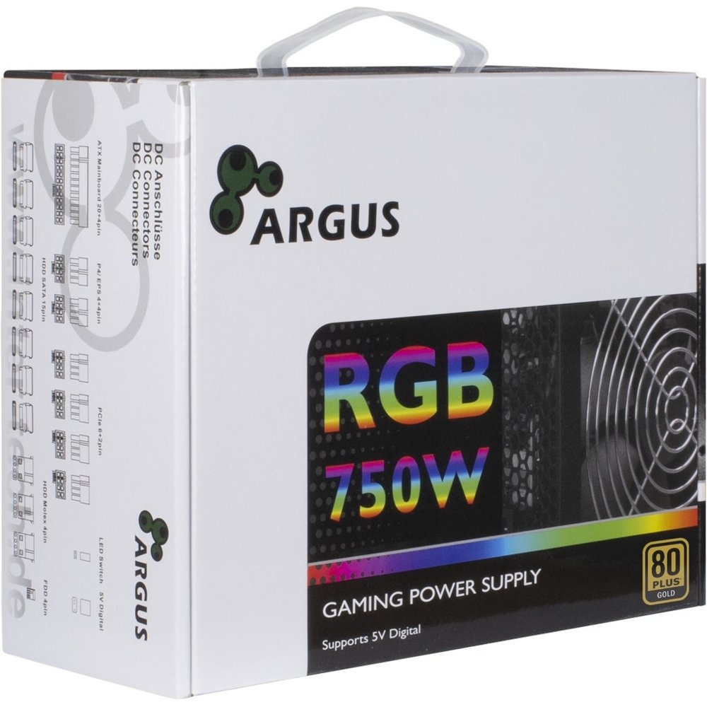 Inter-Tech Argus RGB-750W CM II | 750 Watt Gold ATX PSU | Deels Modulair | Power Supply | Voeding - Afbeelding 3