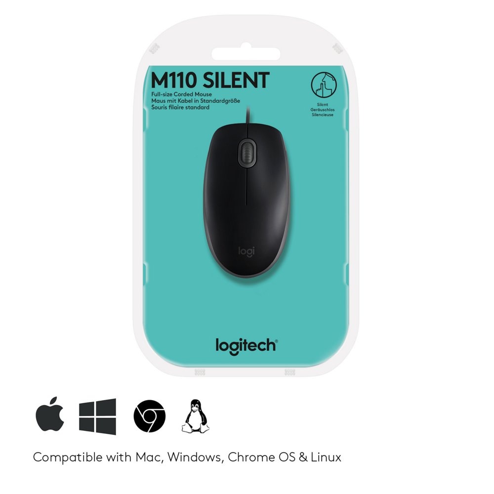 Logitech B110 Silent | Bekabelde Muis | Links- en Rechtshandig | USB-A | 1000 DPI | Zwart - Afbeelding 7