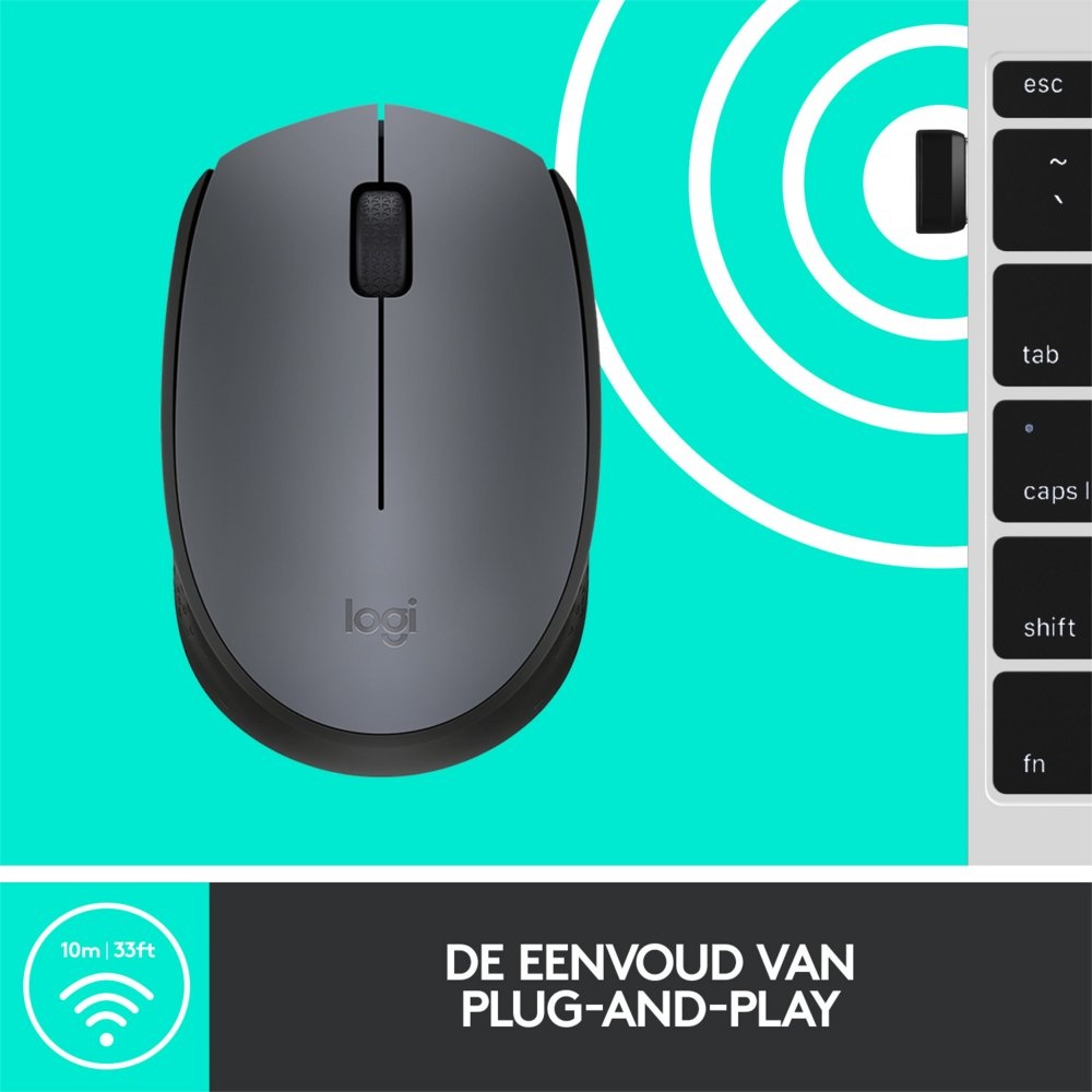 Logitech M170 | Draadloze Muis | Links- en Rechtshandig | RF | 1000 DPI | Grijs - Afbeelding 7