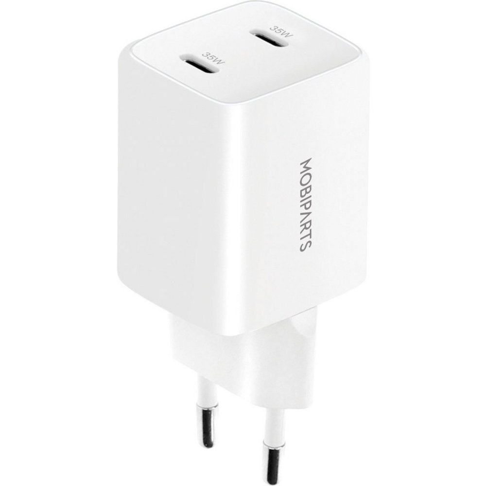 Mobiparts GaN Wall Charger | Dual USB-C Oplader 35W | Wit