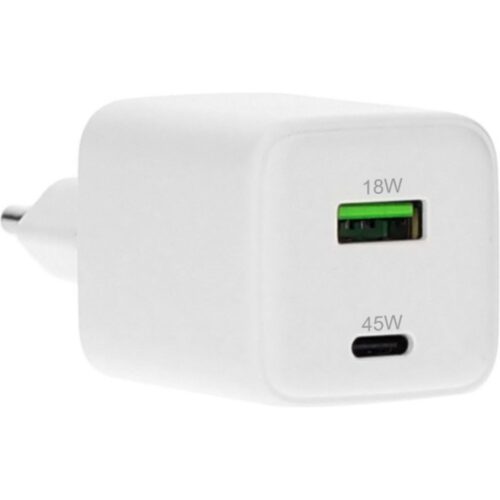 Mobiparts GaN Wall Charger | USB-C & USB-A 3.0 QC 45W | Wit
