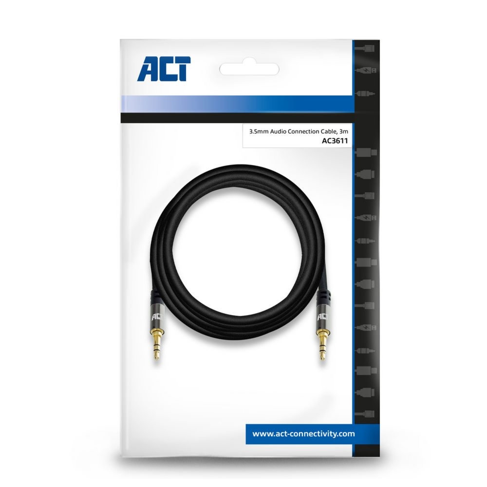 ACT AC3611 | 3.5mm Audiokabel | 3 Meter | Stereo Jack naar Jack | Zwart - Afbeelding 2