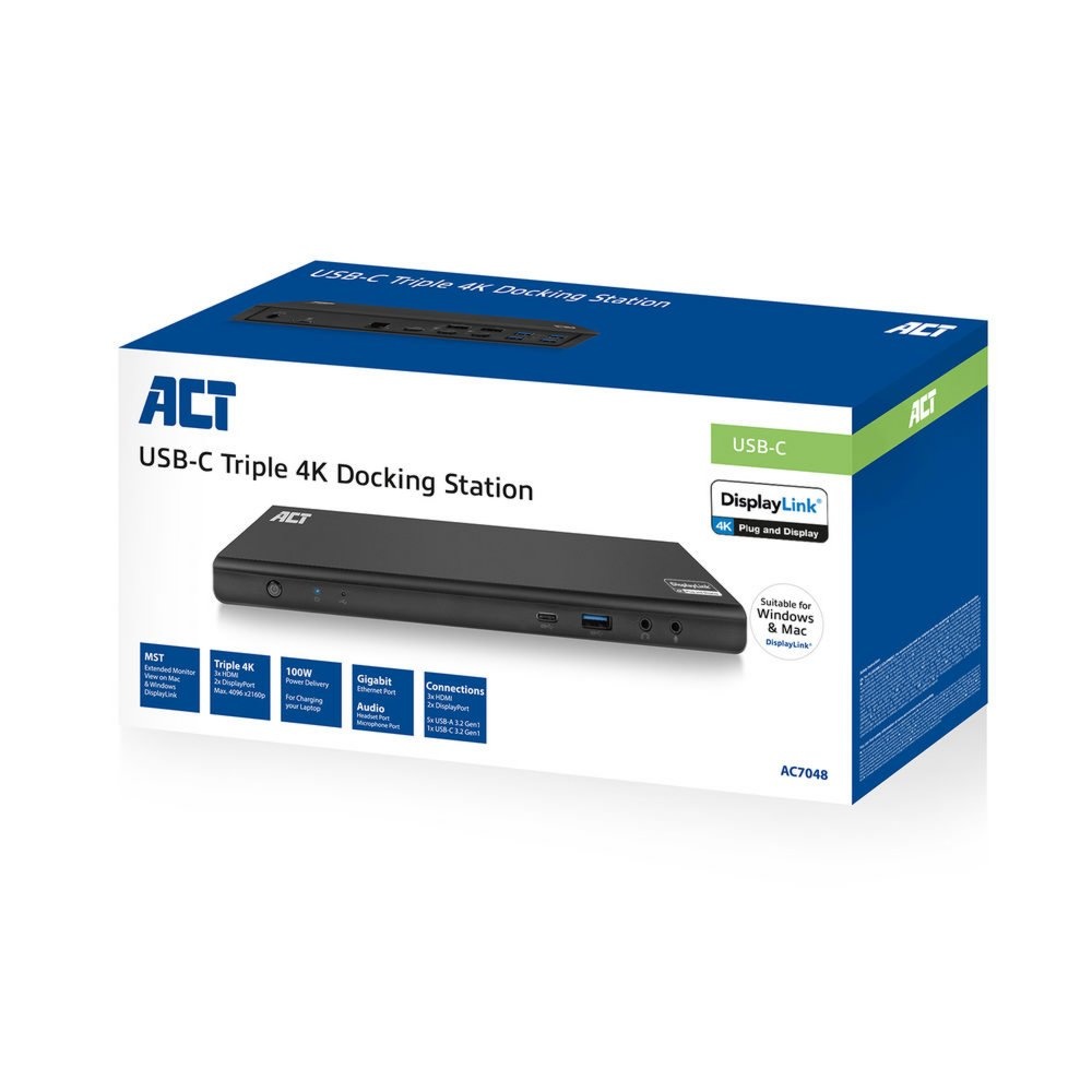 ACT AC7048 | Docking Station & Poortreplicator | USB-C 3.2 Gen 1 | Zwart - Afbeelding 4