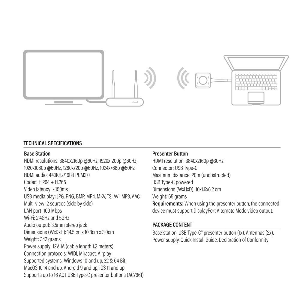 ACT Aero 4K Draadloos Presentatiesysteem (AC7960) | 4K (3840x2160) | USB-C | HDMI | Plug and Play | Multi User | Split Screen - Afbeelding 5