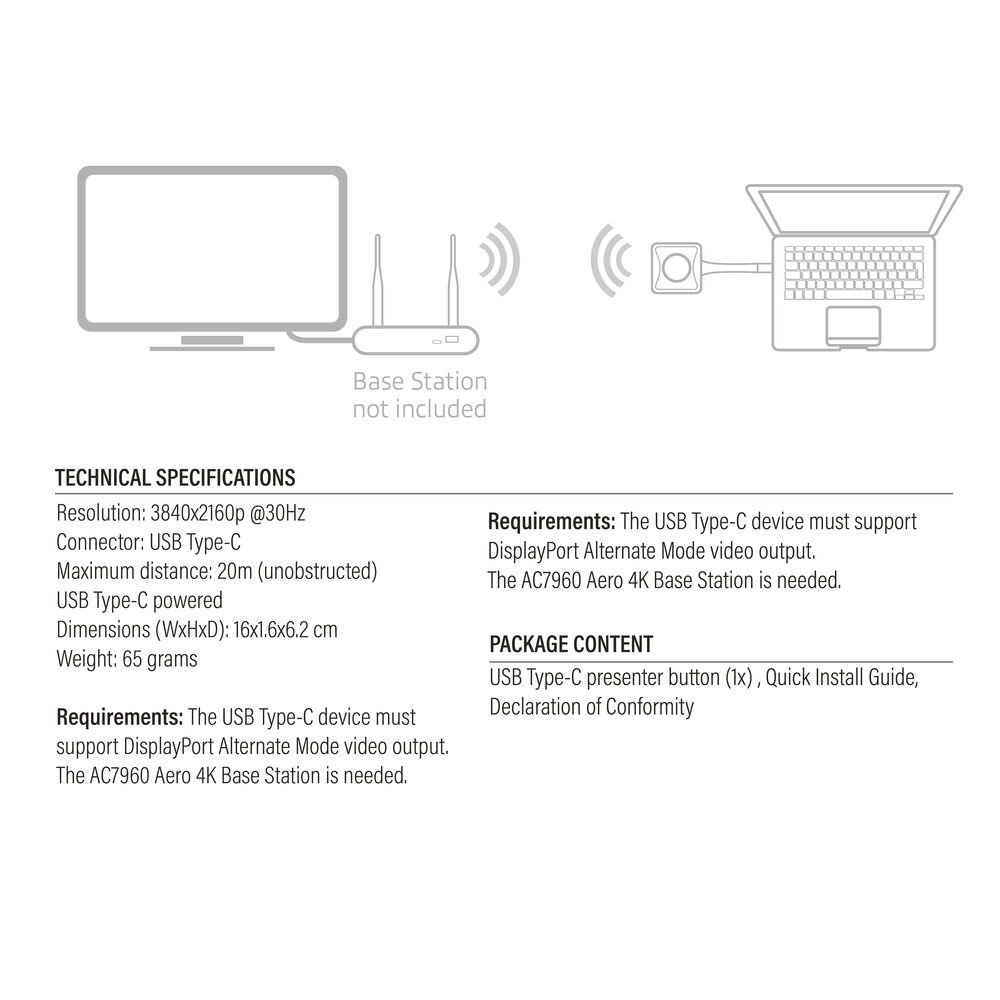 ACT Aero 4K Presentator Knop (AC7961) | USB-C | 4K | Draadloos | Tot 20m | Plug and Play - Afbeelding 5