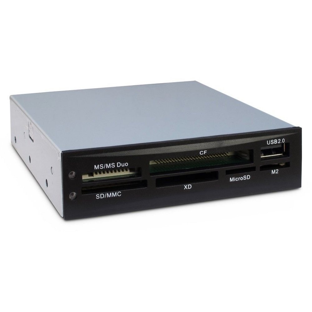 Inter-Tech CI-02 | Interne geheugenkaartlezer | USB 2.0 | 3.5″ bay | Ondersteunt CF, SD, microSD, MS, xD | Zwart