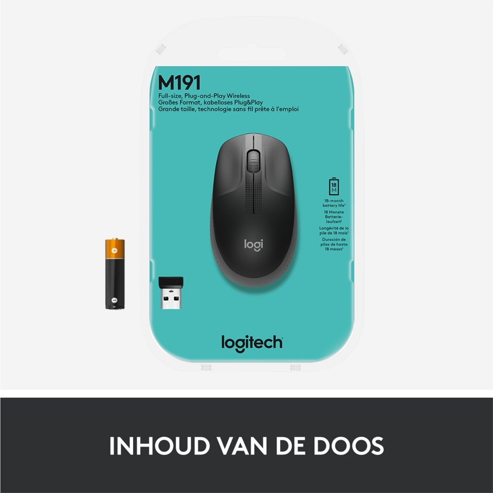 Logitech M190 | Draadloze Muis | Links- en Rechtshandig | RF | 1000 DPI | Grijs - Afbeelding 9