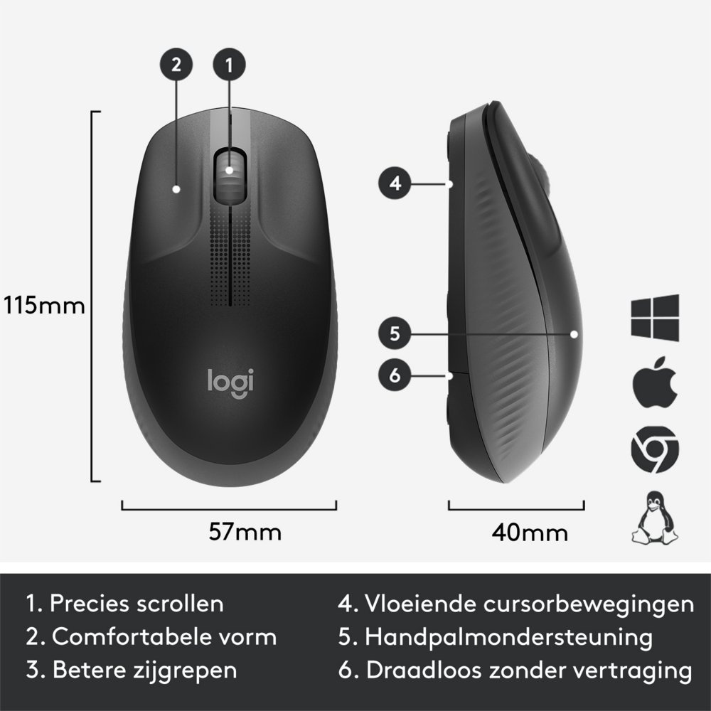 Logitech M190 | Draadloze Muis | Links- en Rechtshandig | RF | 1000 DPI | Zwart - Afbeelding 9