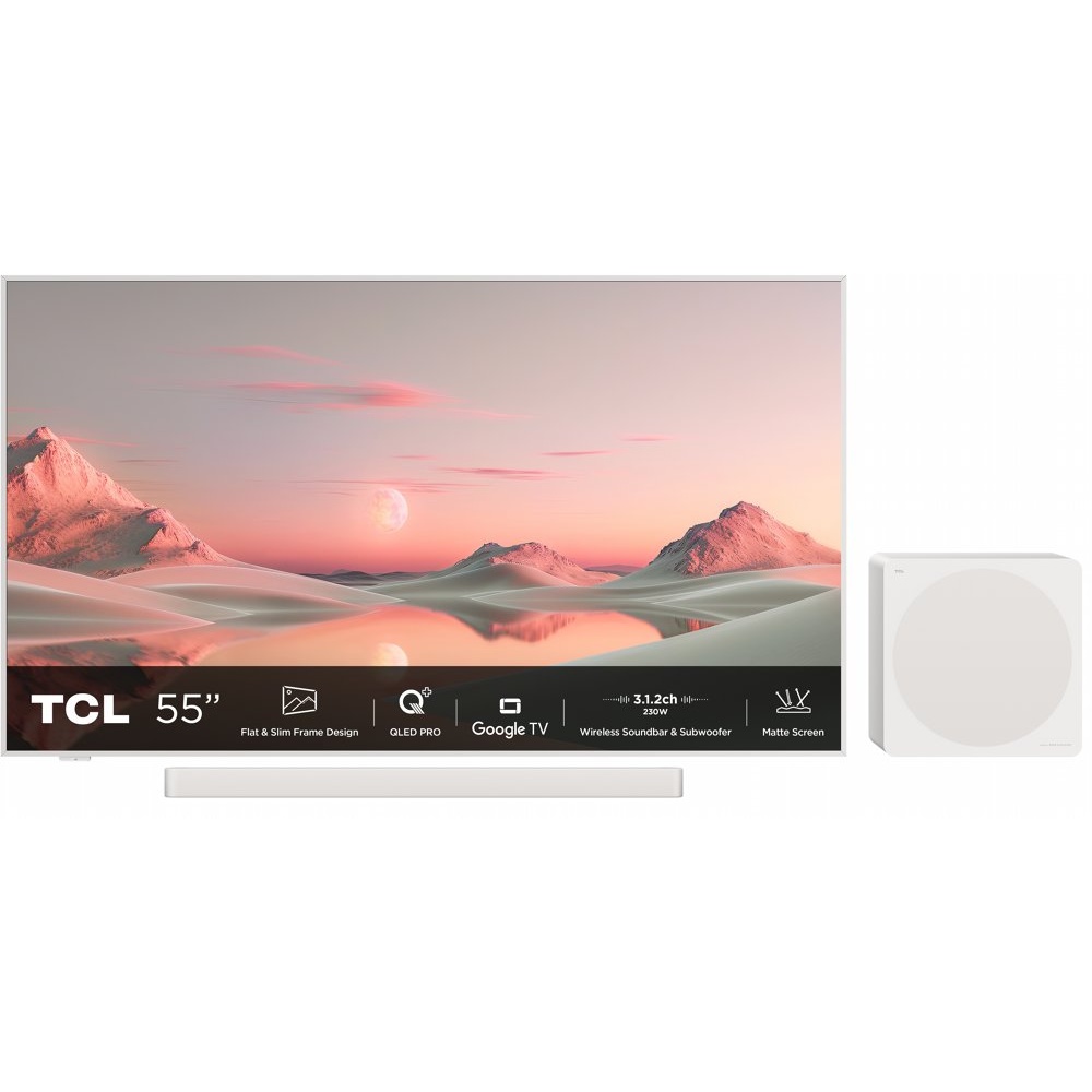 TCL NXTFRAME 55A300PRO | 55″ 4K Ultra HD QLED Smart TV | Google TV | Inclusief Soundbar & Subwoofer | Dolby Vision IQ | 120Hz
