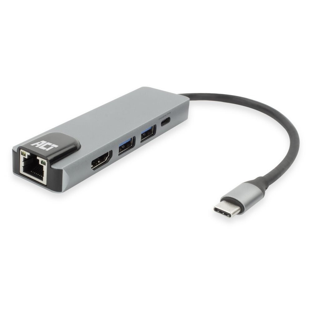 ACT AC7091 | USB-C 4K Docking Station | HDMI 2.0 (4K@60 Hz) + Gigabit Ethernet + 2× USB-A + USB-C PD Pass-Through | Aluminium | Grijs/Zilver - Afbeelding 2