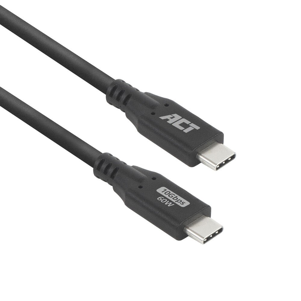 ACT | USB 3.0 Kabel | 10Gbps | 60W | USB-C naar USB-C | 2m | Zwart